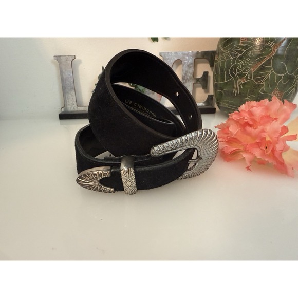 Liz Claiborne Genuine‎ Suede Leather Snake Trim Belt Women\'s Small Black 26-29\